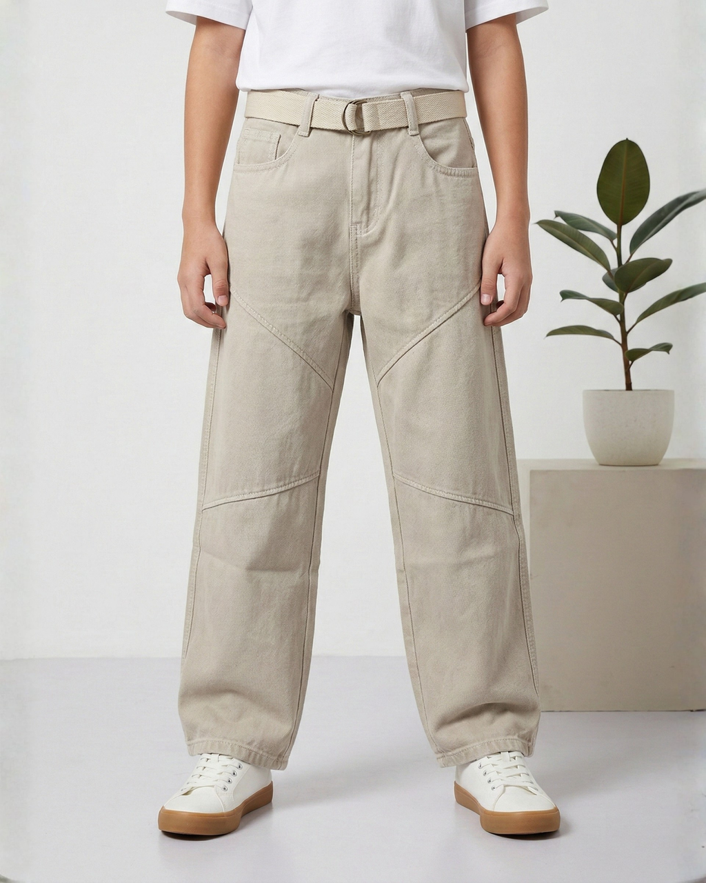 Diagonal Seam Baggy Fit Jeans