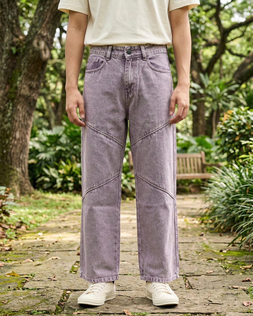 Diagonal Seam Baggy Fit Jeans