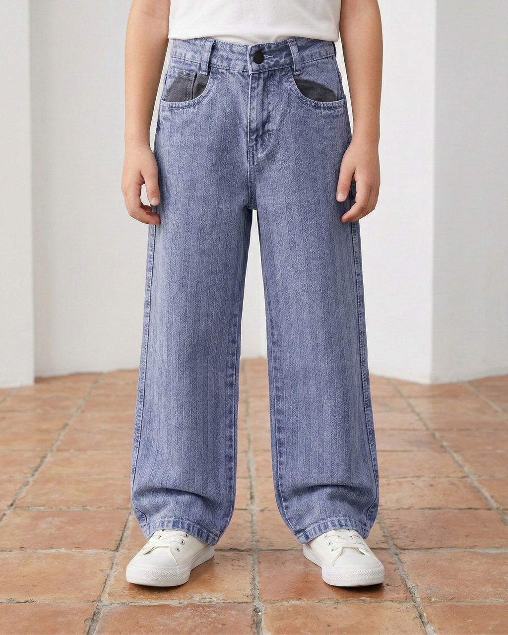 Vertical Textured Baggy Jeans