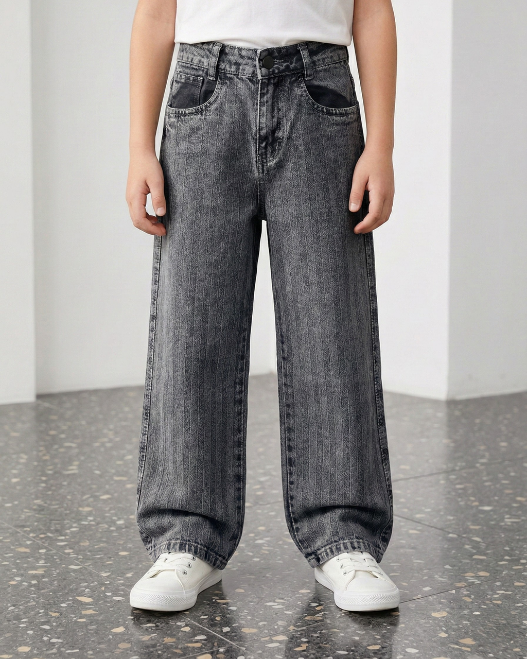 Vertical Textured Baggy Jeans