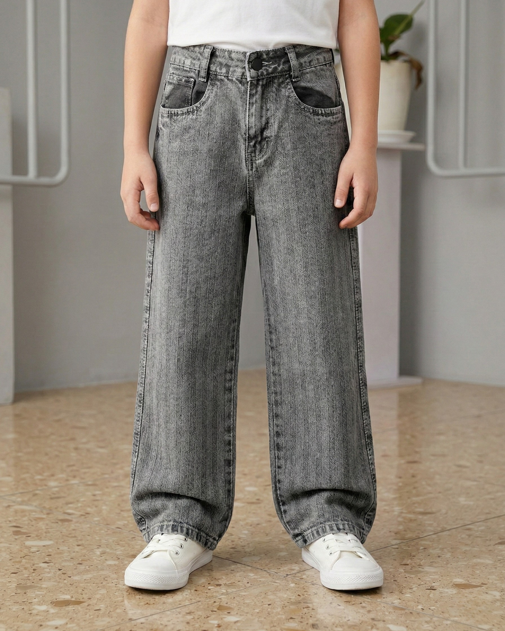 Vertical Textured Baggy Jeans