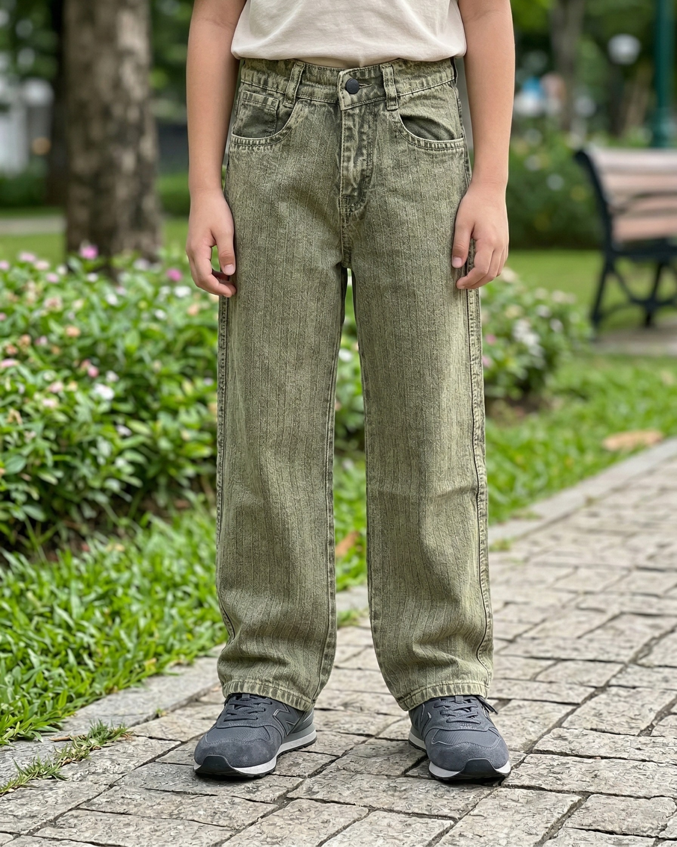Vertical Textured Baggy Jeans