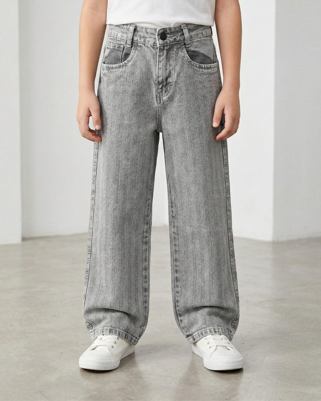 Vertical Textured Baggy Jeans