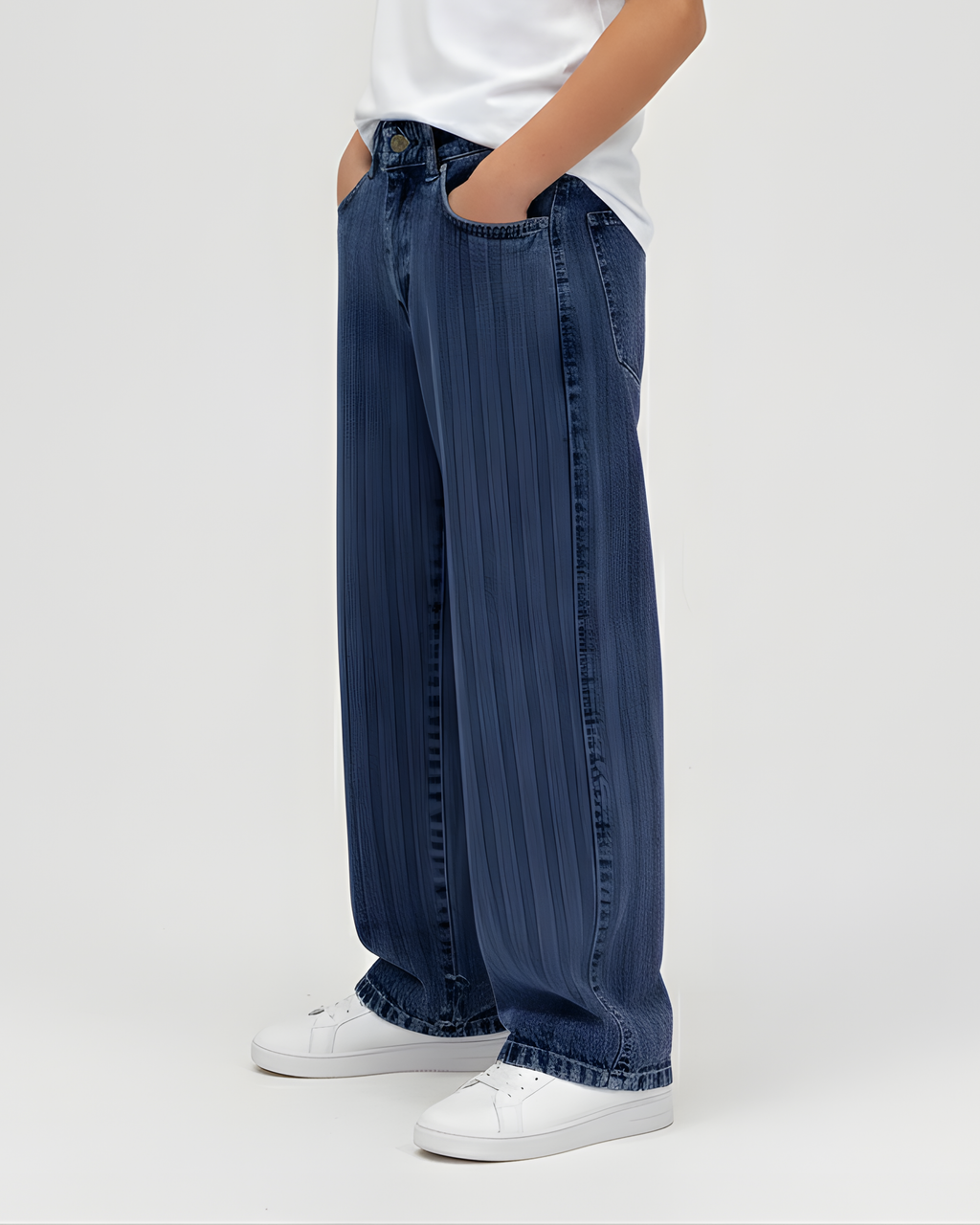 Vertical Textured Baggy Jeans