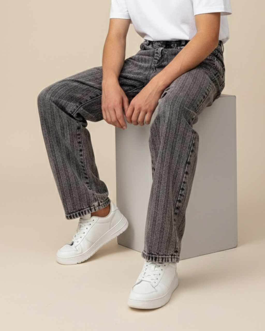 Vertical Textured Baggy Jeans