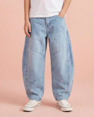 Light Blue Barrel-Fit Denim Jeans for Kids