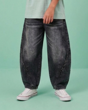 Dark Grey Curved Seam Barrel Fit Jeans