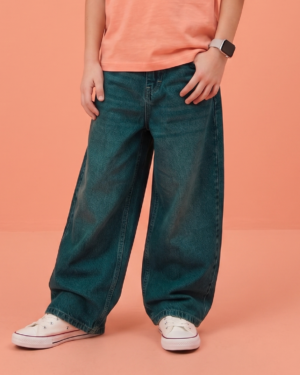 Deep Teal Washed Baggy Streetwear Jeans